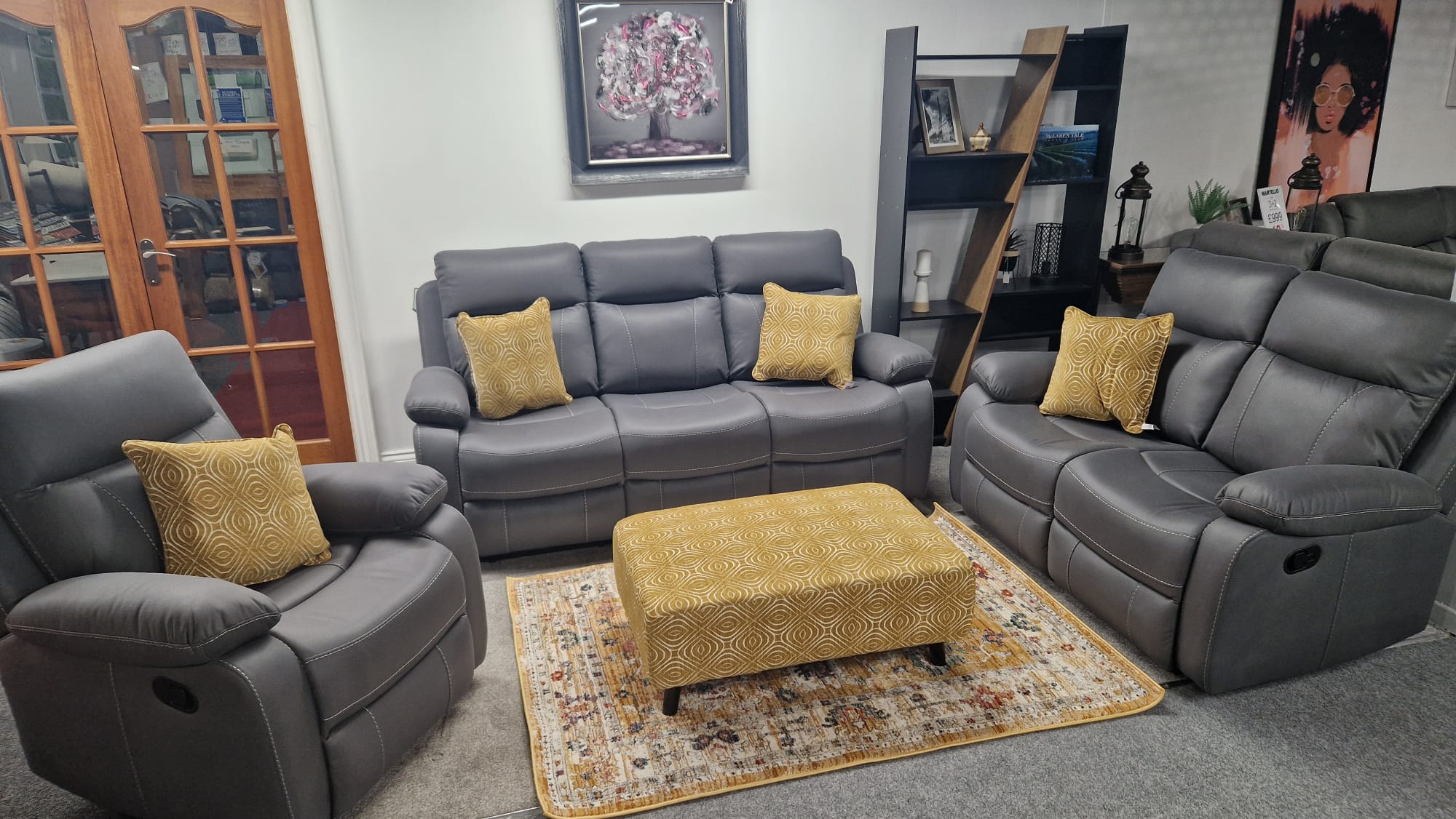 Grey leather reclining sofa deals and loveseat