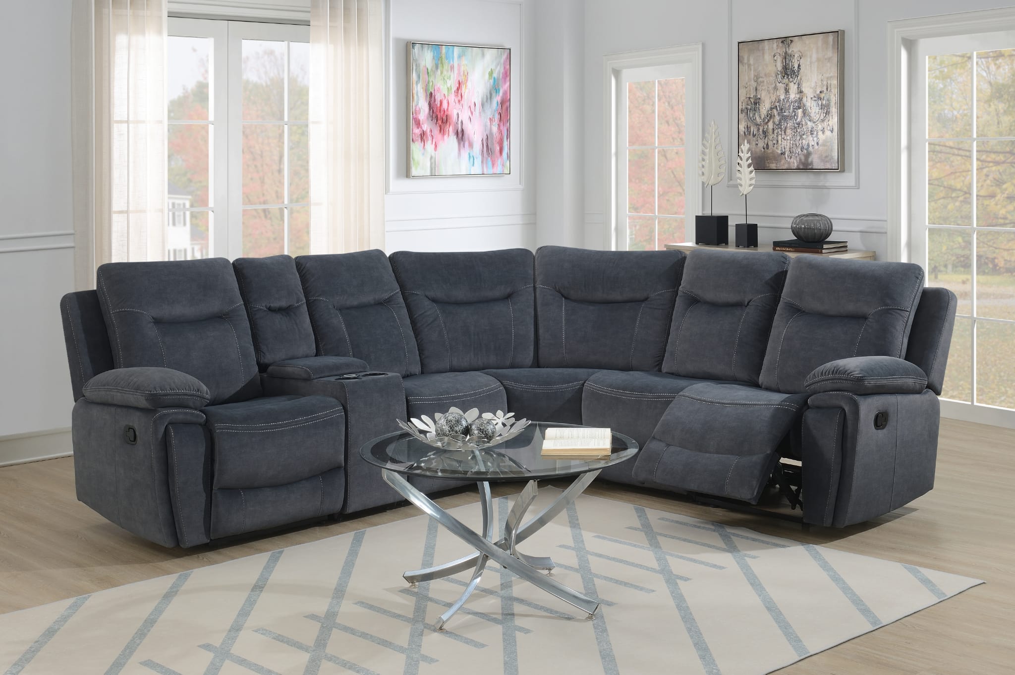 Grey fabric reclining sectional hotsell