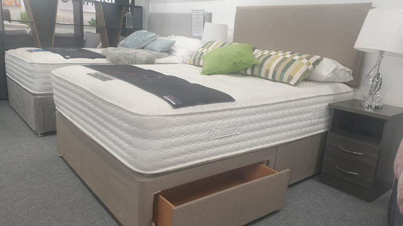 Divan Bed Set Richmond 1000 Mattress with Cube Headboard in Comet Stone