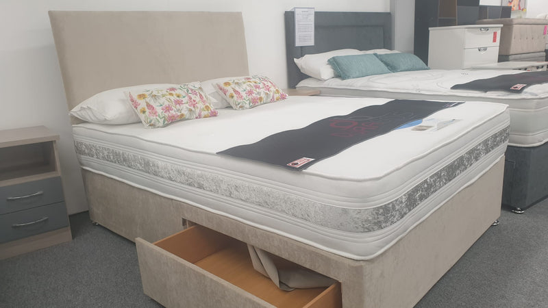 Divan Bed Set - Vermont 1000 Mattress with York Headboard in Comet Stone