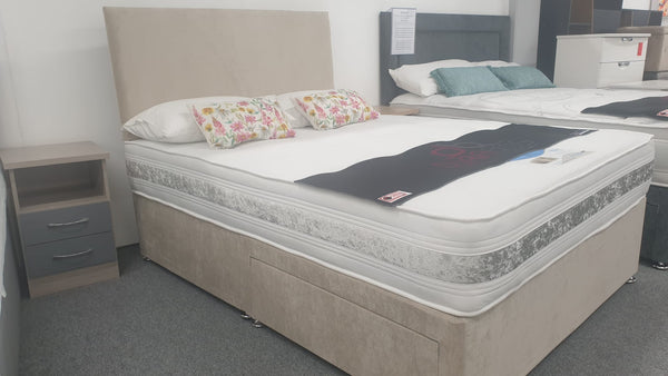 Divan Bed Set - Vermont 1000 Mattress with York Headboard in Comet Stone