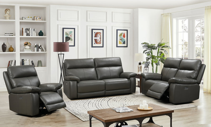 Florence Power Recliner Leather Sofas - Grey Colour