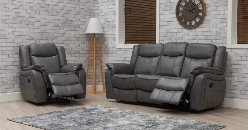 Brooklyn 3+1+1 Seat Recliner Sofa Grey Leather