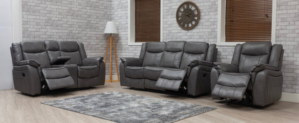 Brooklyn 3+2+1 Seat Recliner Sofa Grey Leather