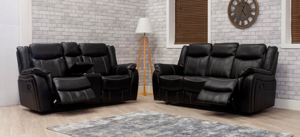 Brooklyn 3+2 Seat Recliner Sofa Black Leather