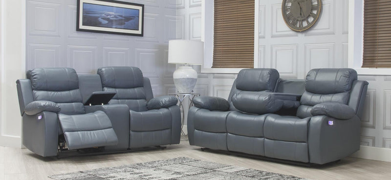 Dallas Grey Leather Power Recliner Sofas