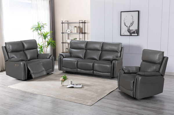 Alexis Grey Leather Power Recliner Sofas