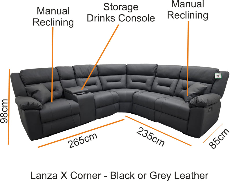 Lanza X Leather Reclining Corner Sofas