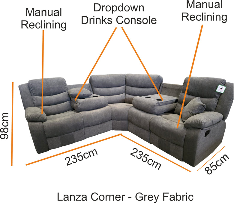 Lanza Grey Fabric Reclining Sofas