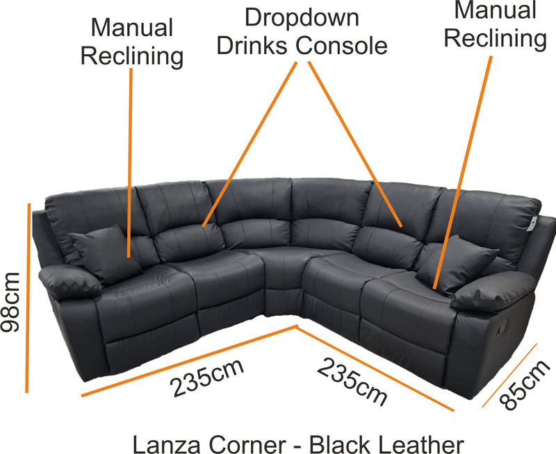 Lanza Black Leather Reclining Sofas