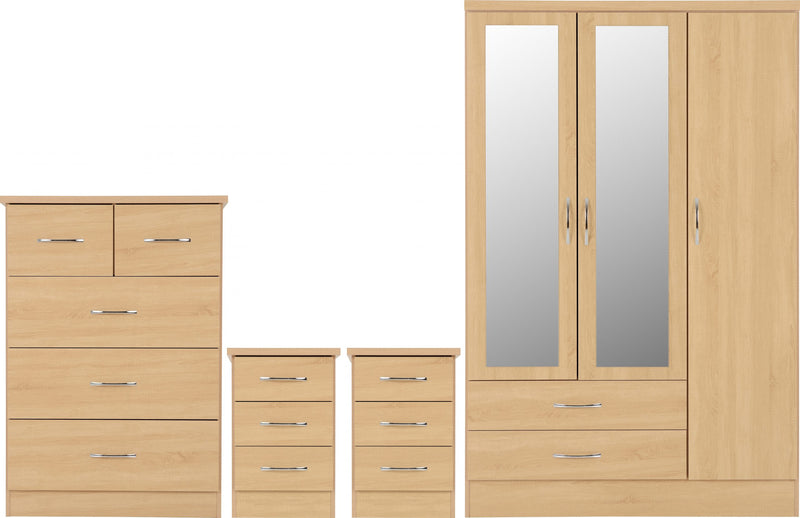 Nevada 3 Door 2 Drawer Mirrored Wardrobe Bedroom Set