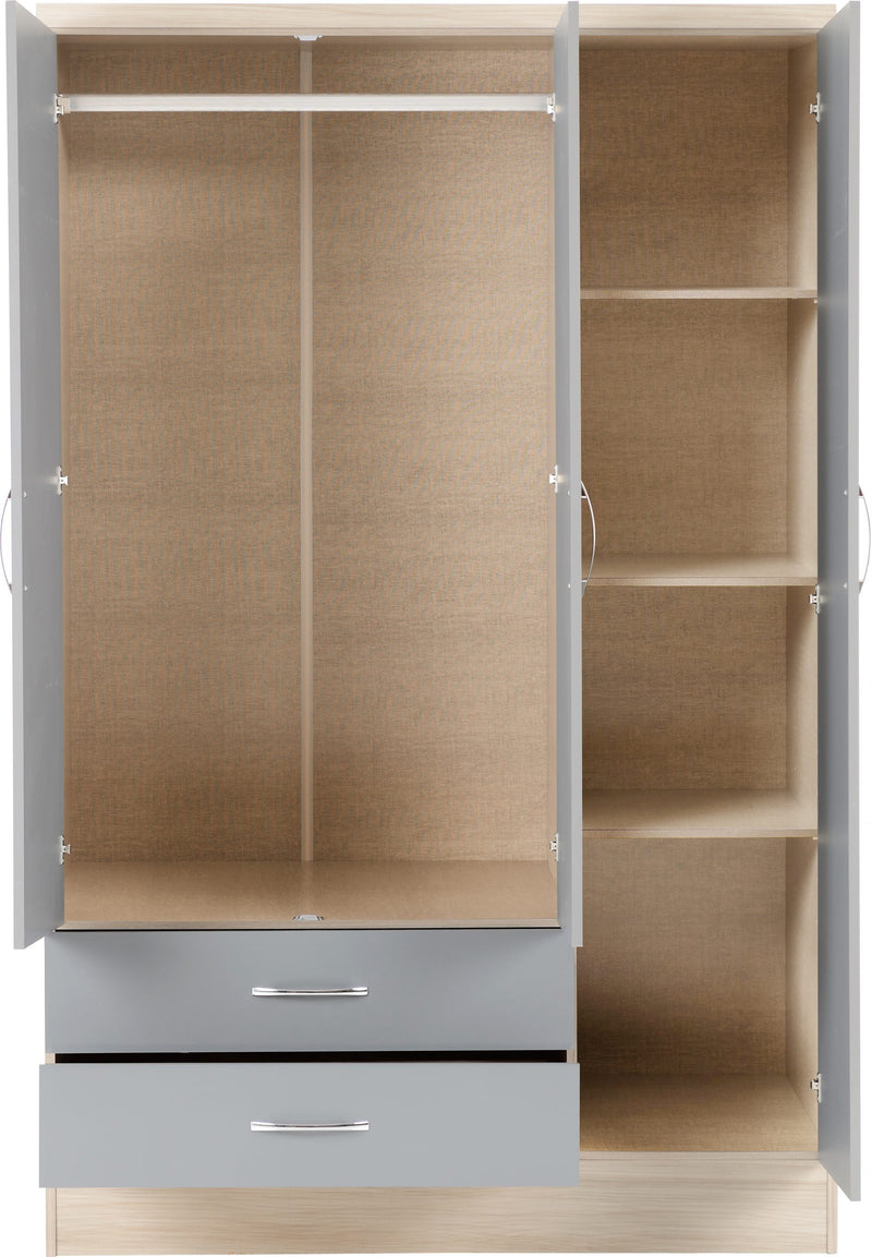 Nevada 3 Door 2 Drawer Mirrored Wardrobe Bedroom Set