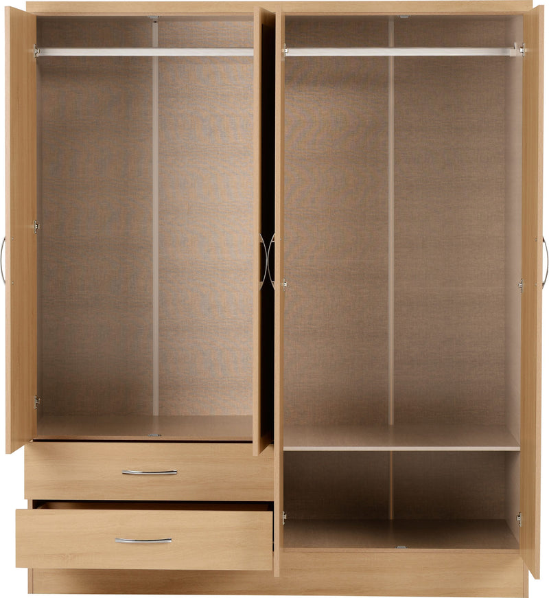 Nevada 4 Door 2 Drawer Mirrored Wardrobe