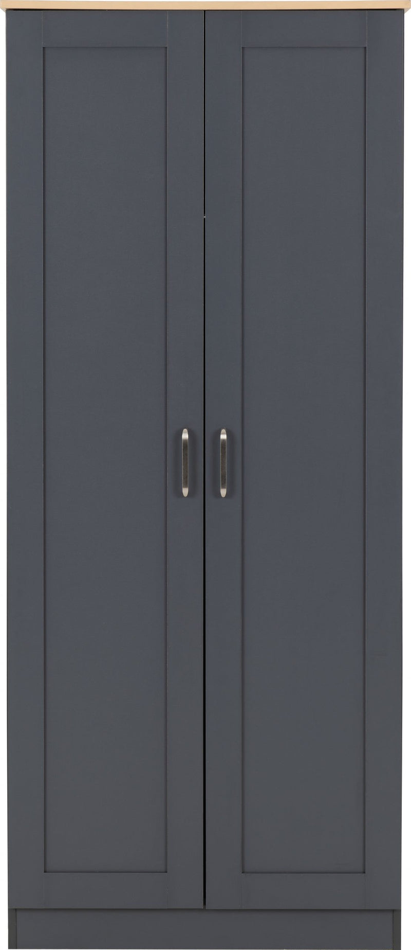 Portland White/Grey/Oak Effect 2 Door Wardrobe