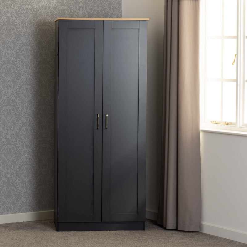Portland White/Grey/Oak Effect 2 Door Wardrobe