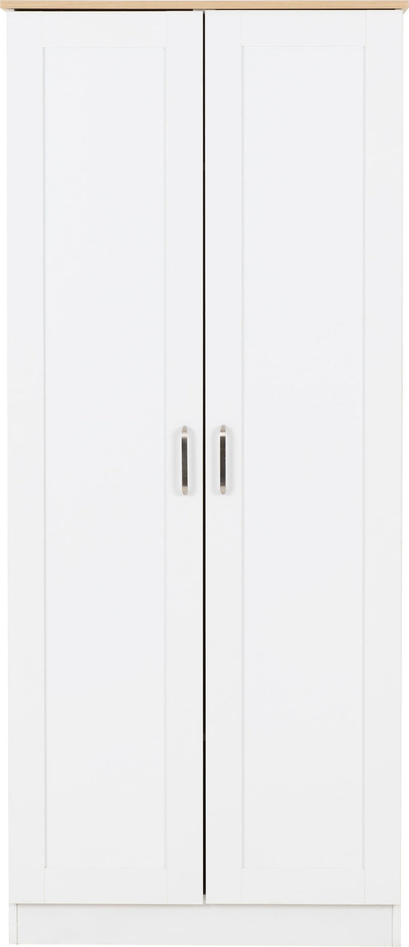 Portland White/Grey/Oak Effect 2 Door Wardrobe