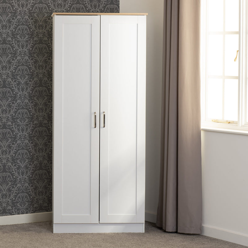 Portland White/Grey/Oak Effect 2 Door Wardrobe