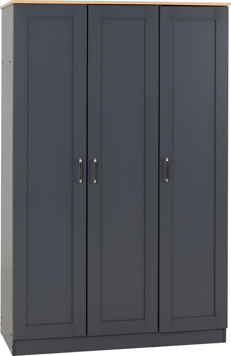 Portland Trio White/Grey/Oak Effect 3 Door Wardrobe Bedroom Set