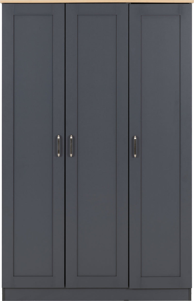 Portland Trio White/Grey/Oak Effect 3 Door Wardrobe Bedroom Set