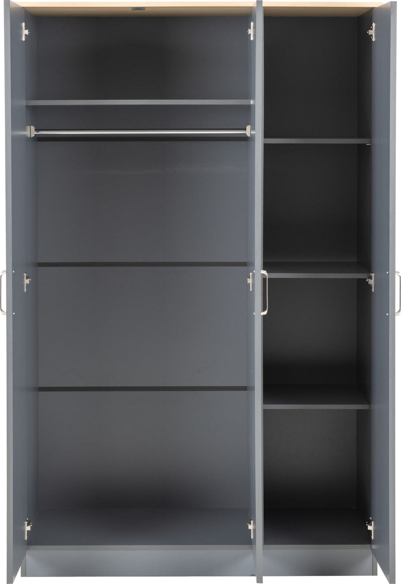 Portland Trio White/Grey/Oak Effect 3 Door Wardrobe Bedroom Set