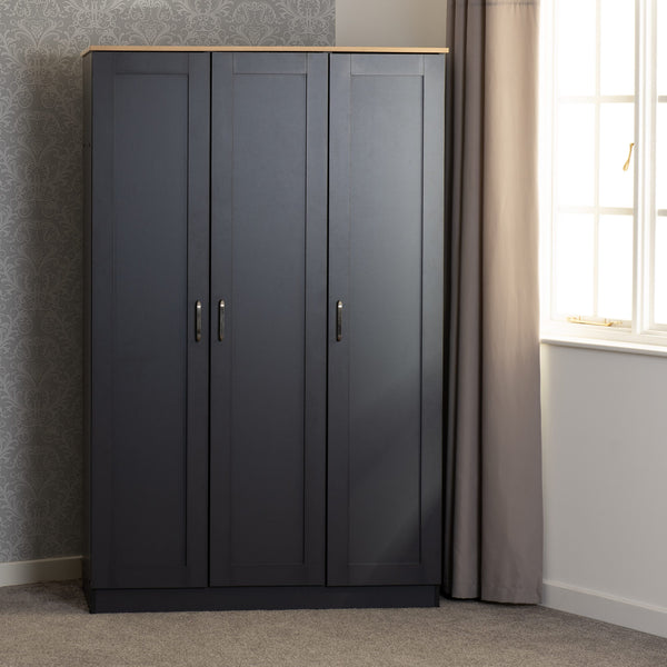 Portland White/Grey/Oak Effect 3 Door Wardrobe