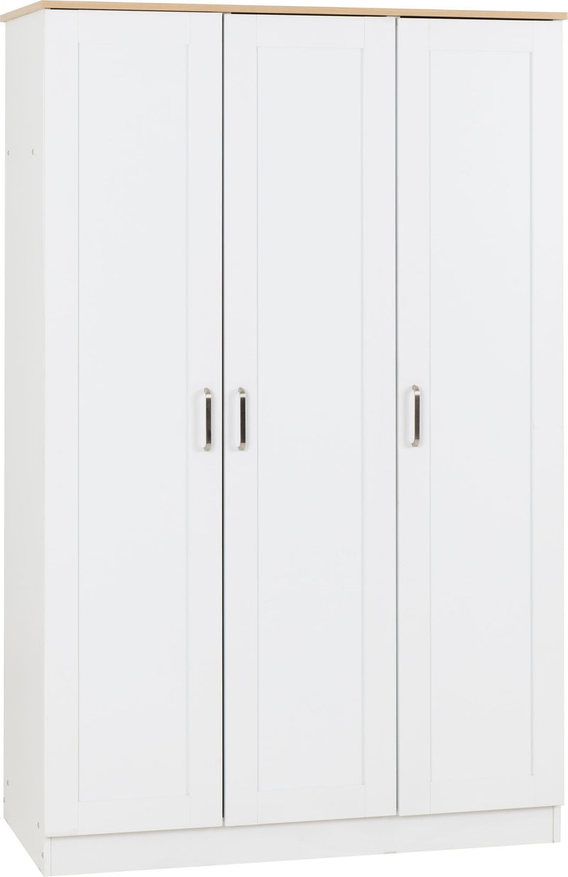 Portland Trio White/Grey/Oak Effect 3 Door Wardrobe Bedroom Set