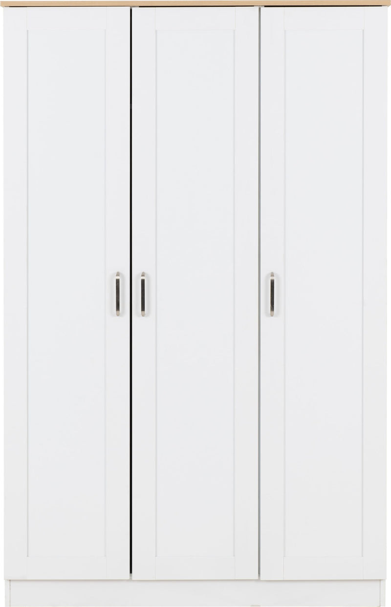 Portland Trio White/Grey/Oak Effect 3 Door Wardrobe Bedroom Set