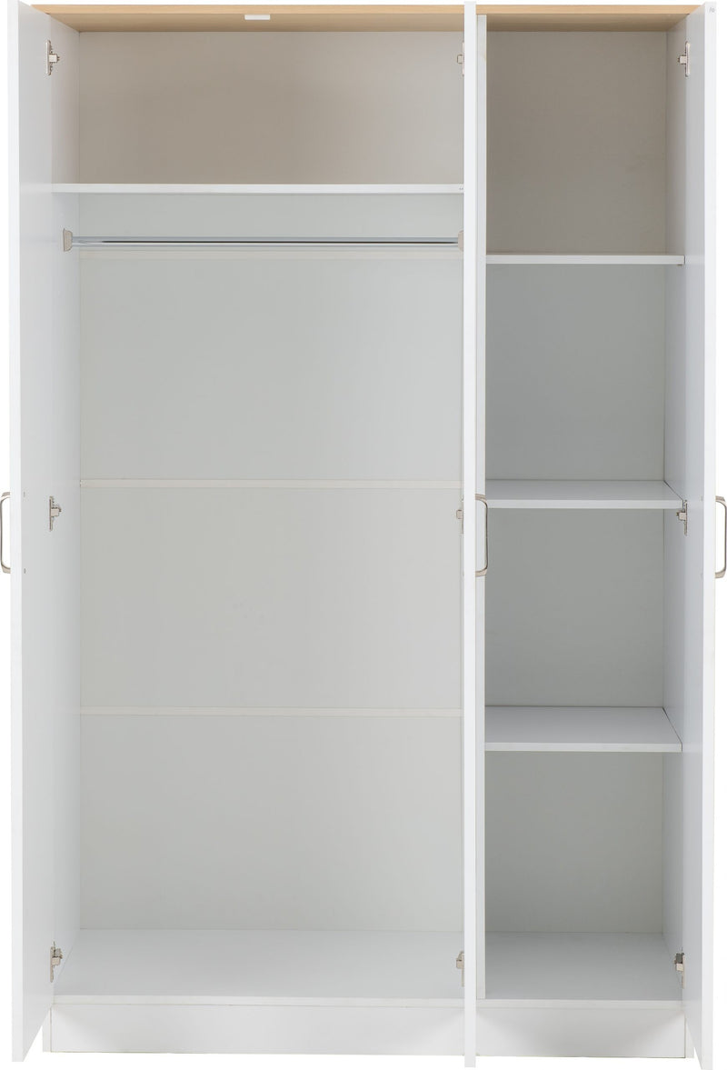 Portland Trio White/Grey/Oak Effect 3 Door Wardrobe Bedroom Set