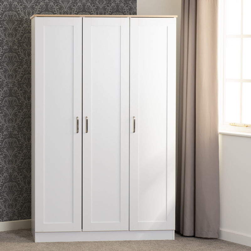 Portland Trio White/Grey/Oak Effect 3 Door Wardrobe Bedroom Set