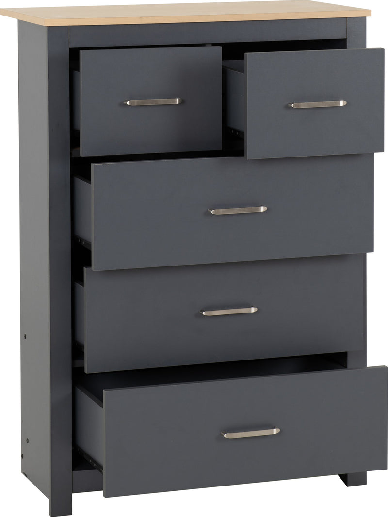 Portland Grey/White/Oak Effect 3+2 Drawer Chest