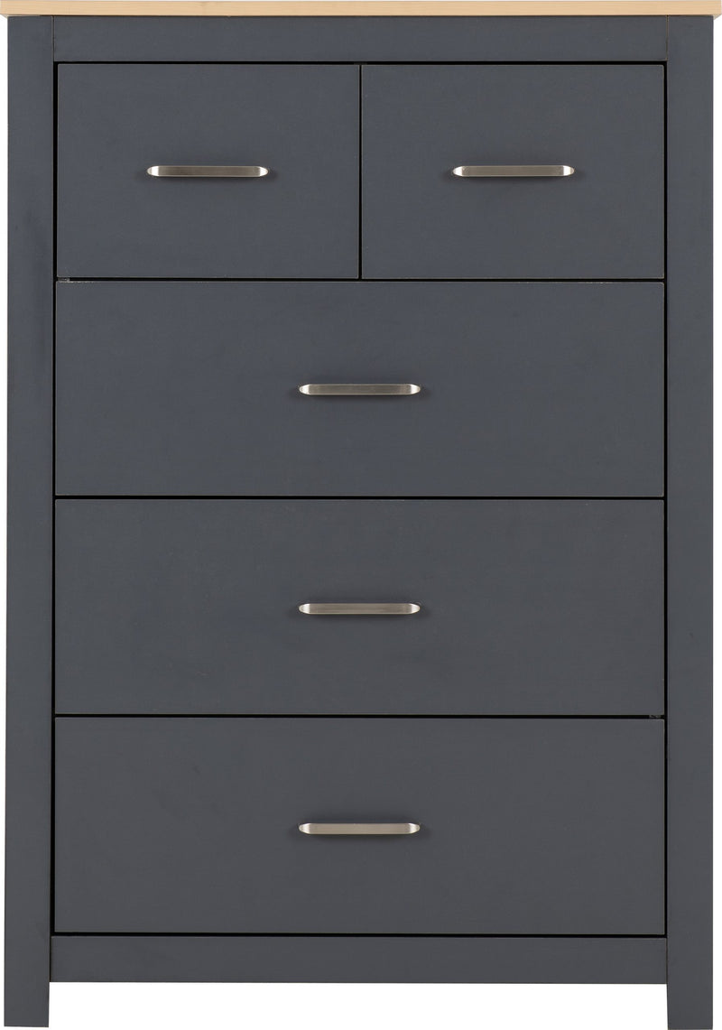 Portland Grey/White/Oak Effect 3+2 Drawer Chest