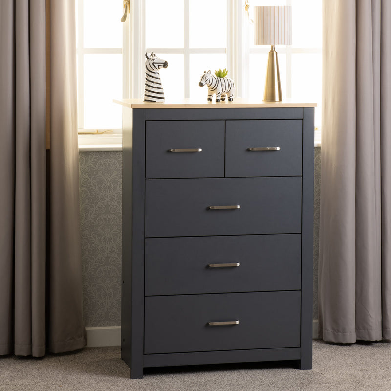 Portland Grey/White/Oak Effect 3+2 Drawer Chest