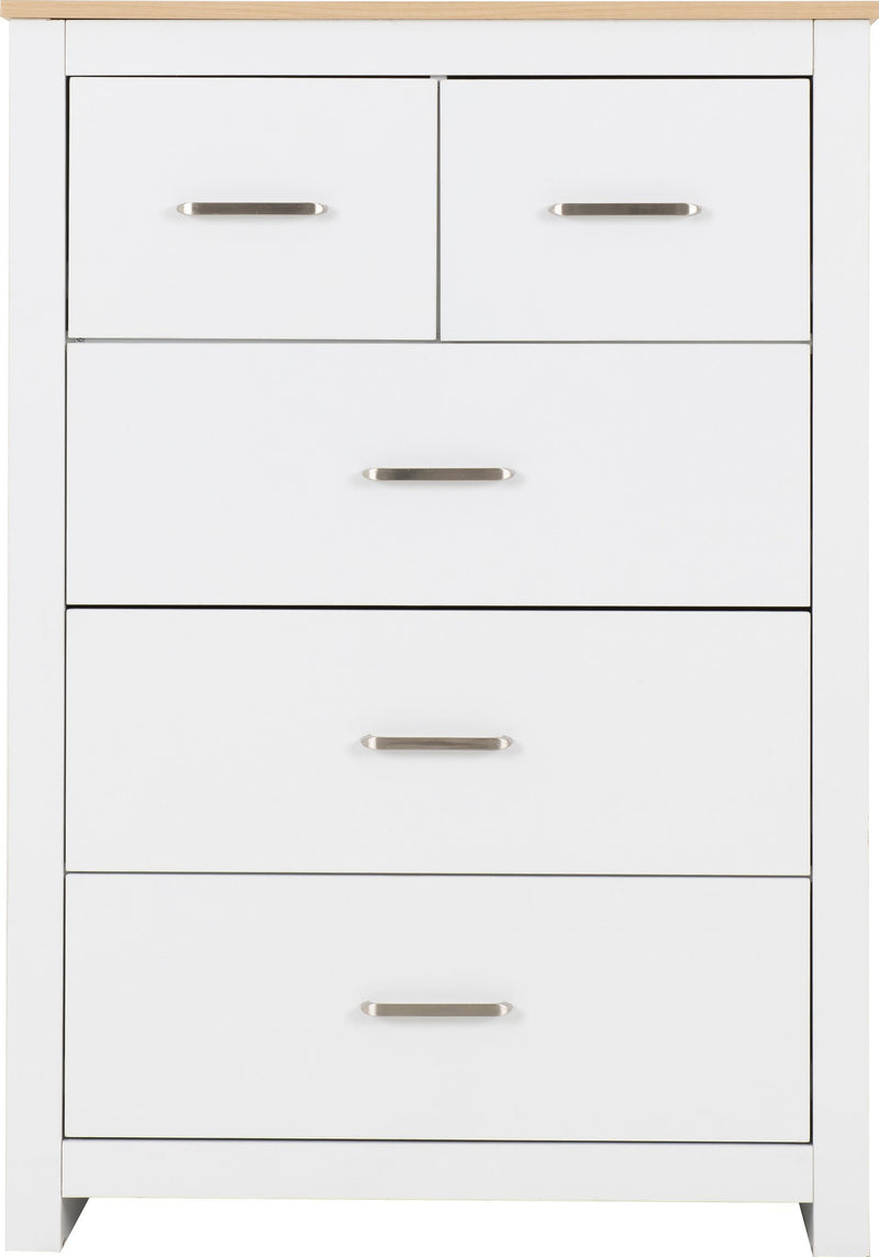 Portland Grey/White/Oak Effect 3+2 Drawer Chest