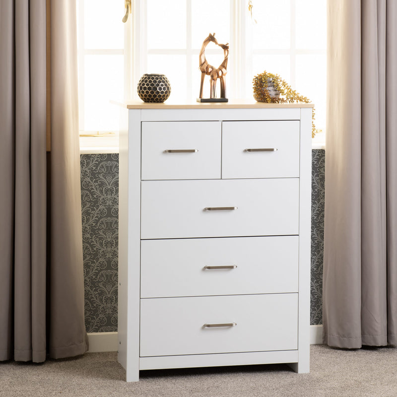 Portland Grey/White/Oak Effect 3+2 Drawer Chest
