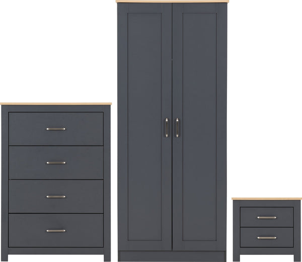 Portland Trio White/Grey/Oak Effect 2 Door Wardrobe Bedroom Set