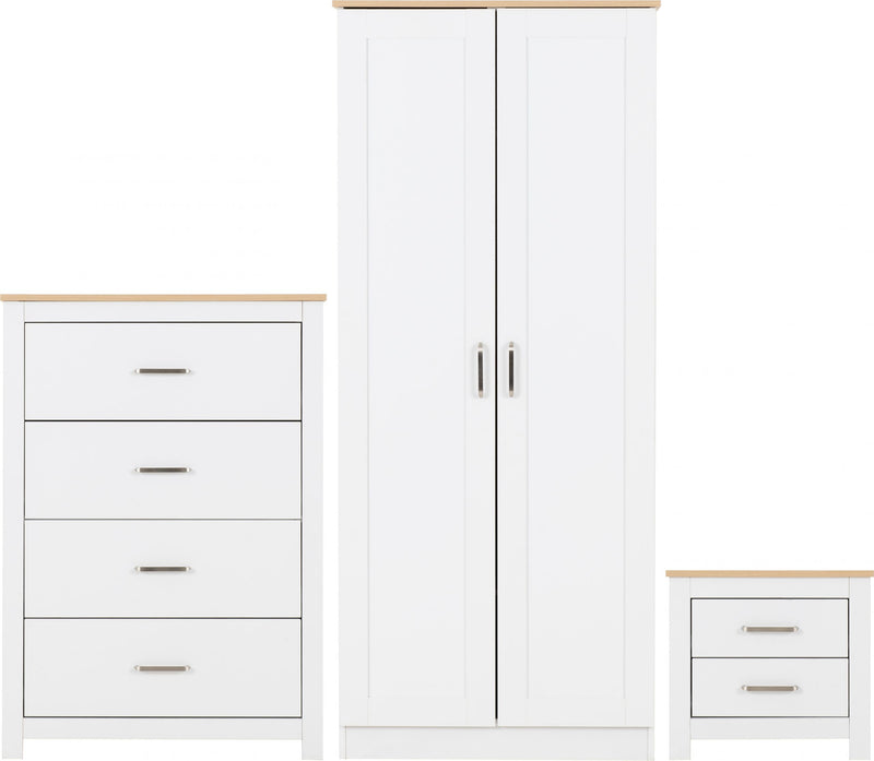 Portland Trio White/Grey/Oak Effect 2 Door Wardrobe Bedroom Set