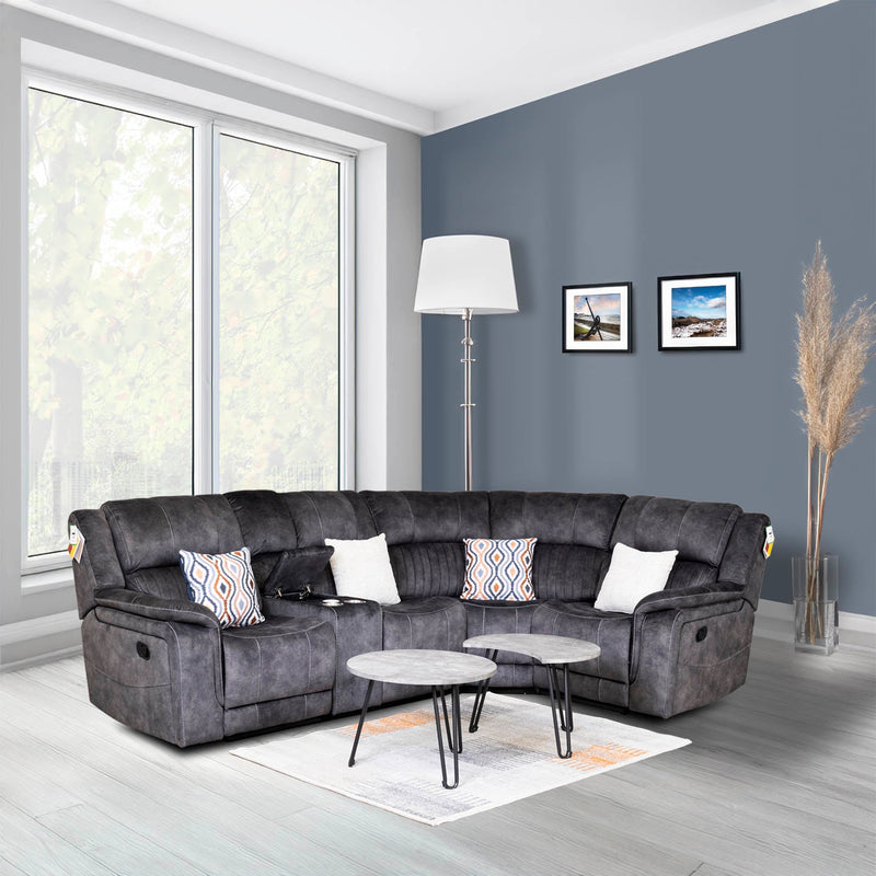 Dark Grey Recliner L Shaped Corner Sofas Coleraine, Platina