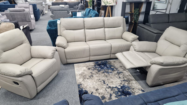 Rimini Leather Reclining Sofas - Light Grey