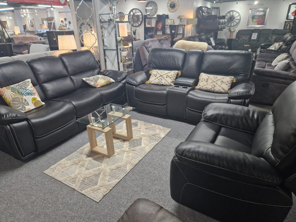 Detroit Reclining Black Leather Sofas