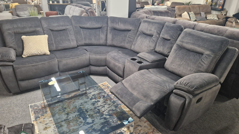 Grey Fabric Recliner L Shaped Corner Sofas Lisburn, Shannon