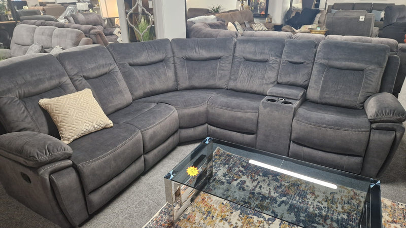 Grey Fabric Recliner L Shaped Corner Couches Larne, Shannon