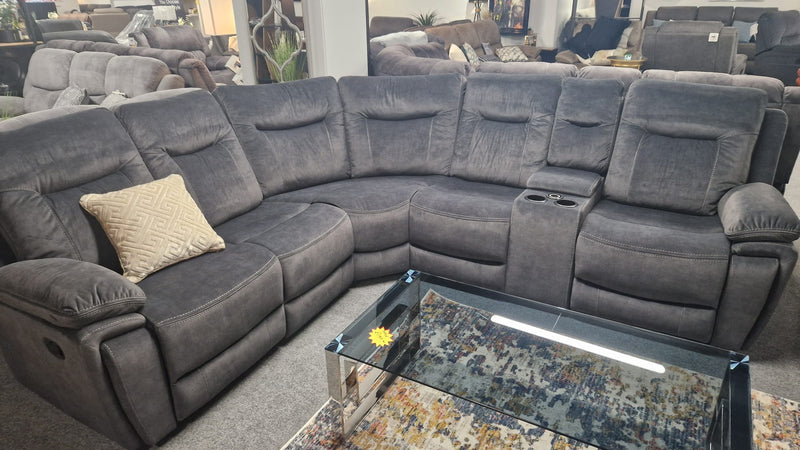 Grey Fabric Recliner L Shaped Corner Sofas Coleraine, Shannon