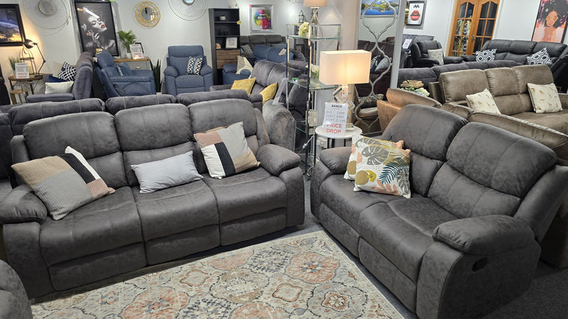 3+1+1 Seater Banus Grey Fabric Reclining Sofas Banbridge