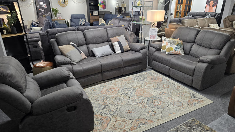 3+1+1 Seater Banus Grey Fabric Reclining Couches Newry