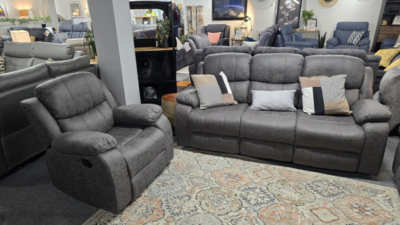 3+1+1 Seater Banus Grey Fabric Recliner Sofas Banbridge