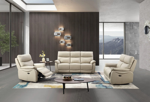 Hartley Power Reclining Beige Leather Sofas