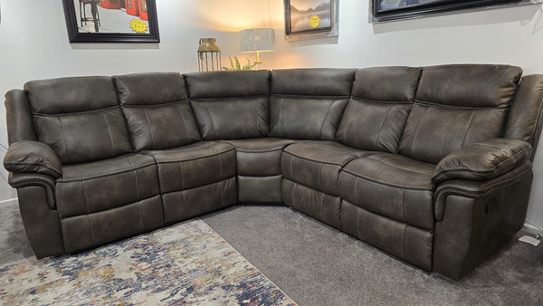 Kilkeen Recliner Corner Sofa in Grey Brown Leather