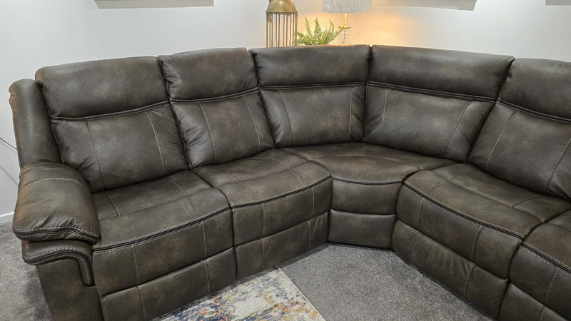 Kilkeen Recliner Corner Sofa in Grey Brown Leather