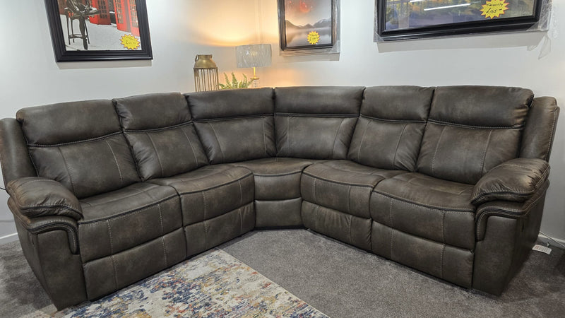 Kilkeen Recliner Corner Sofa in Grey Brown Leather