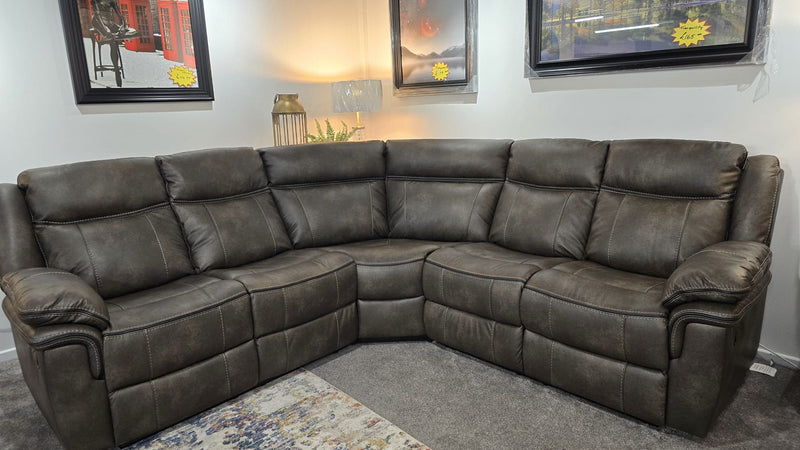 Kilkeen Recliner Corner Sofa in Grey Brown Leather